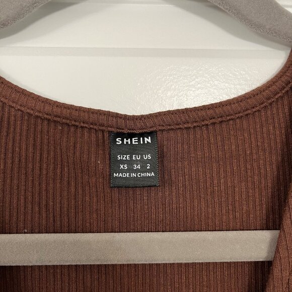 Brown Ruched Cutout Midi Dress - Long Sleeve - Picture 4 of 7